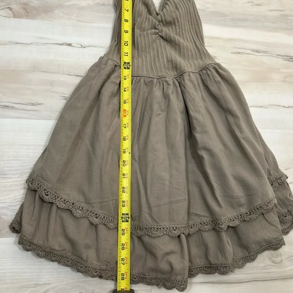 Aerie Brown Babydoll Dress XS Ribbed Top Tiered Skirt Lace Trim Boho Cami - Picture 5 of 12